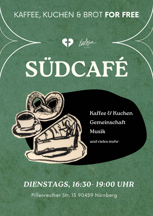 Coffee, cake &amp; bread for free


Fellowship, music and much more


Tuesdays 16:30 - 19:00<br><br><br>Pillenreuther Str. 13 - 90459 Nuremberg